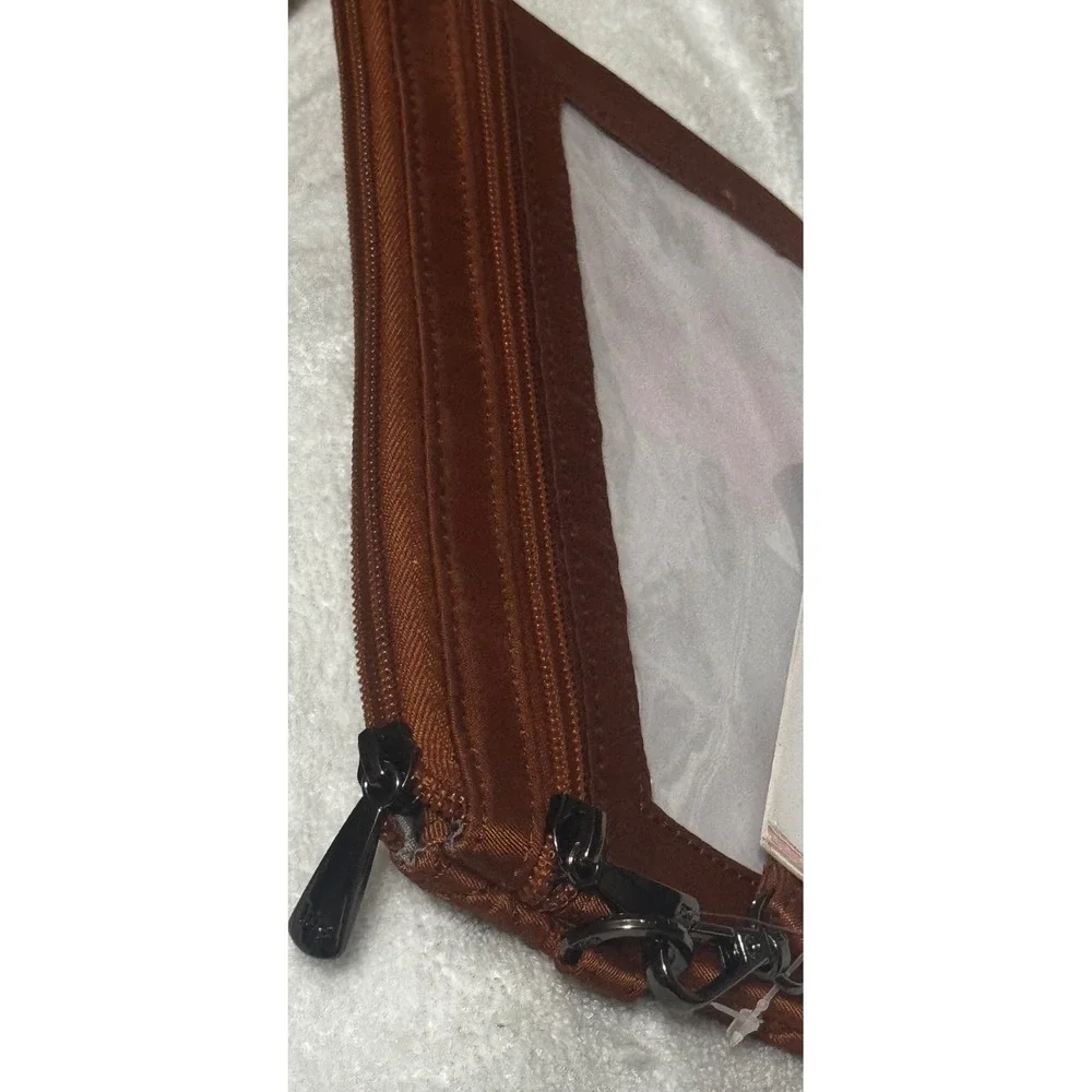 Lug Peekaboo Pouch Wristlet Copper Brown Quilted  ID Window Travel Wallet NEW